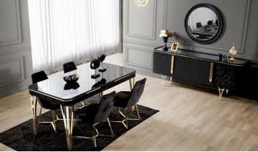 Almira Masa + 6 Sandalye (Siyah) 